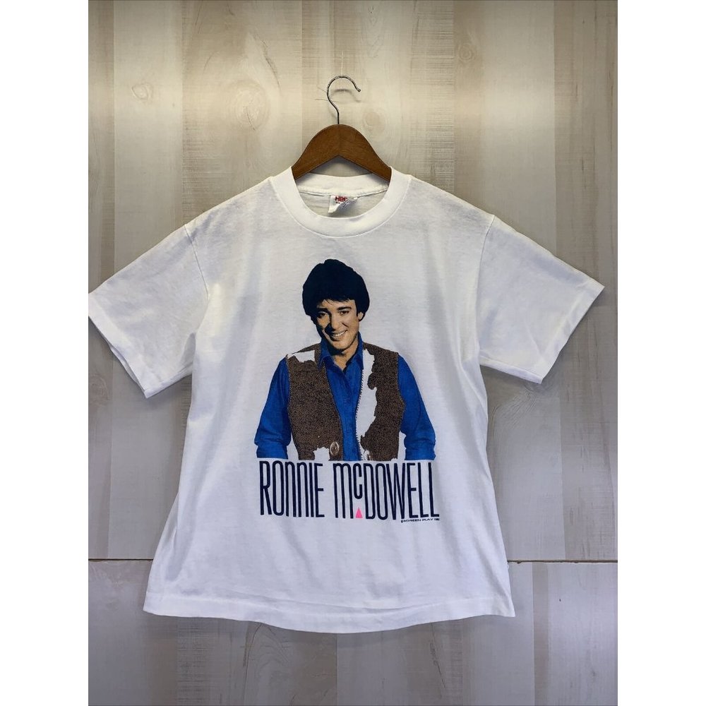 Vtg 1990 Ronnie McDowell White Tee T-shirt Adult Sz Large-8330